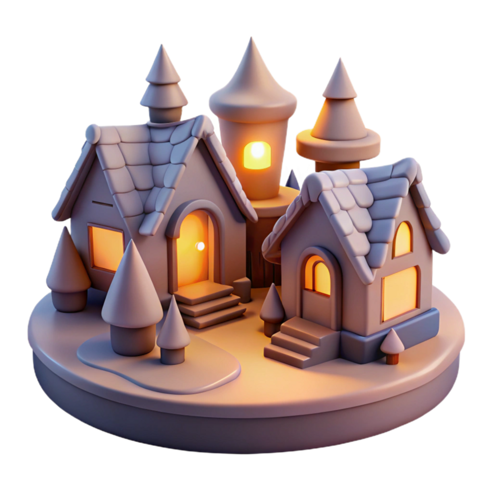 magnificent artistic Twilight Village Cutout with Soft Glow Isolated Element high resolution png