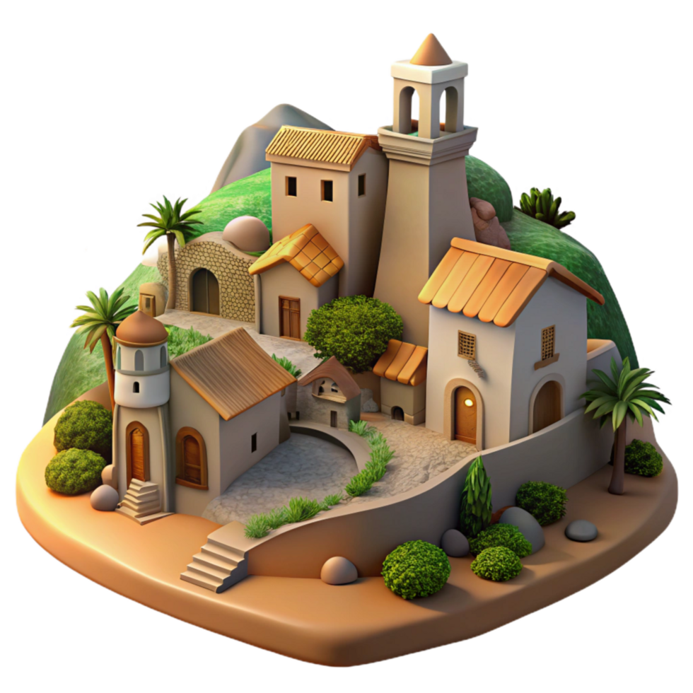 magnificent vintage Twilight Village Isolated with Glowing Windows and Soft Light high quality png