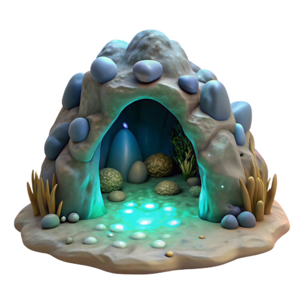 serene rustic Underwater Cave Bioluminescence Isolated Front View premium png