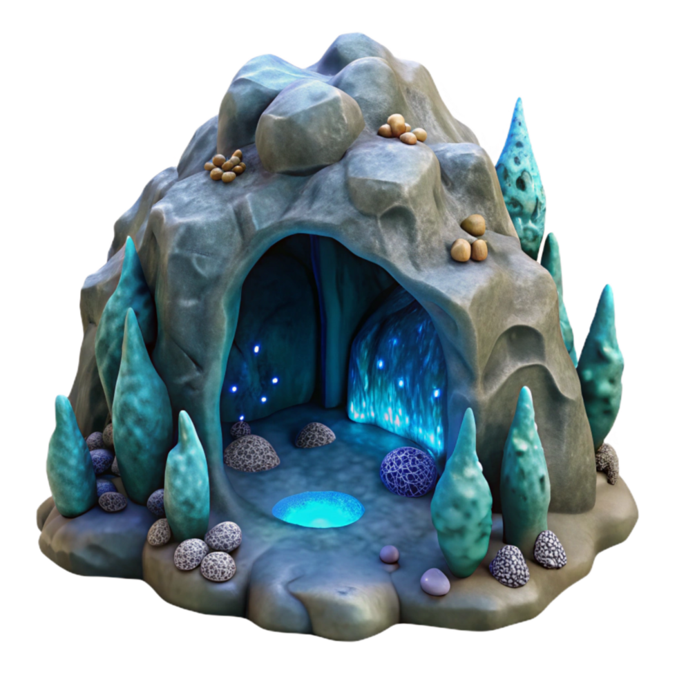 serene modern Underwater Cave Bioluminescence Isolated Front View high quality png