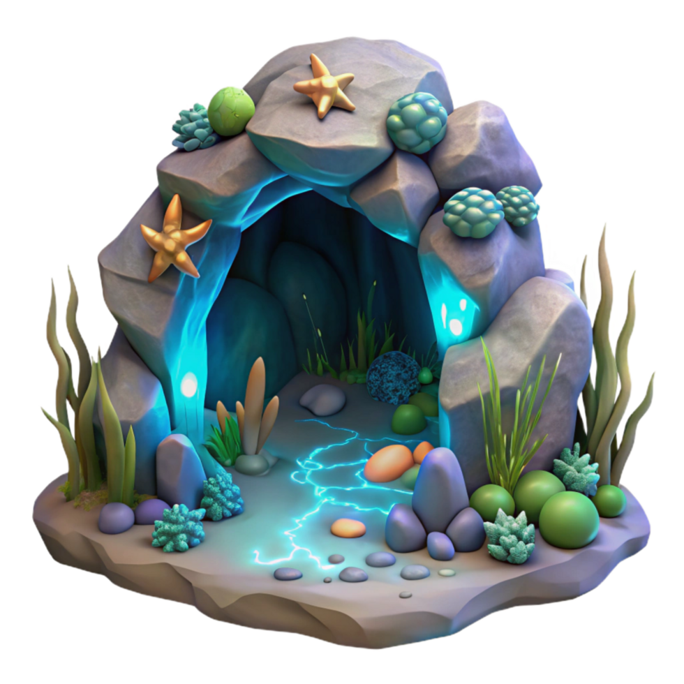elegant abstract Underwater Cave Glowing Creatures Cutout png