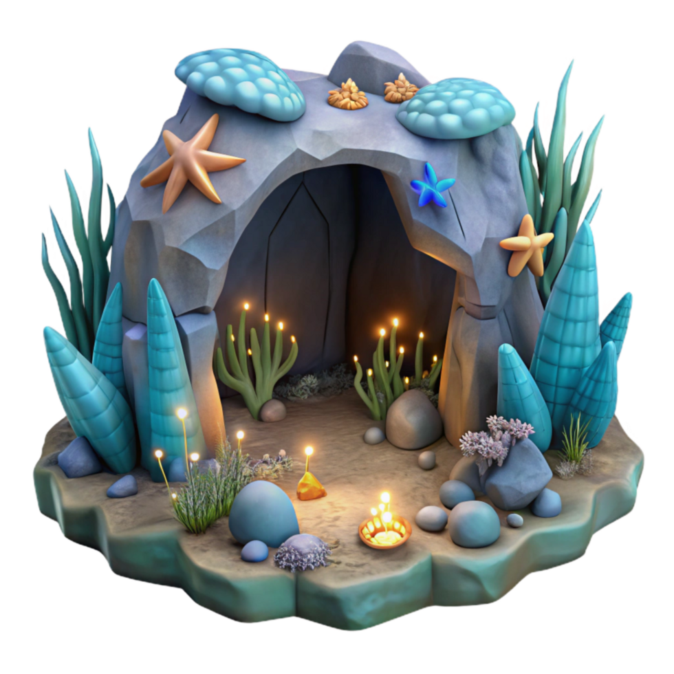 magnificent traditional Underwater Cave Glowing Creatures Cutout premium png
