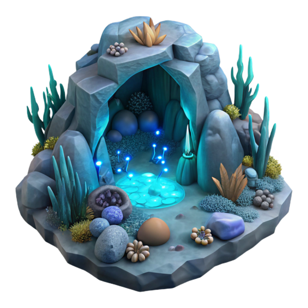 impressive artistic Underwater Cave Exploration Isolated Bioluminescent Glow high resolution png