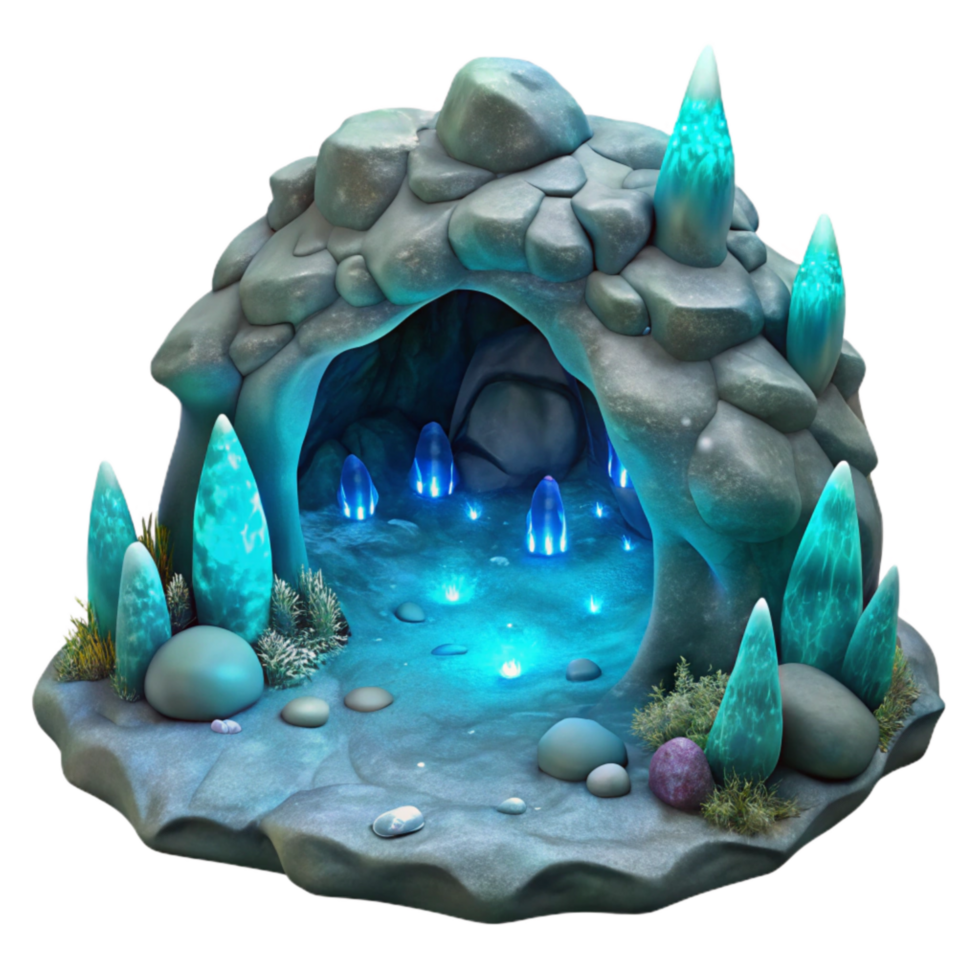 vibrant artistic Underwater Grotto Bioluminescence Closeup Transparent Background detailed png