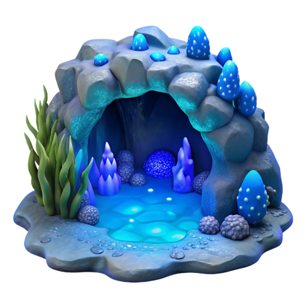 dramatic abstract Underwater Grotto with Blue Bioluminescence Cutout original png