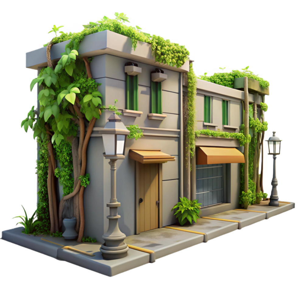 beautiful abstract Urban Jungle Street Scene with Vines Isolated authentic png