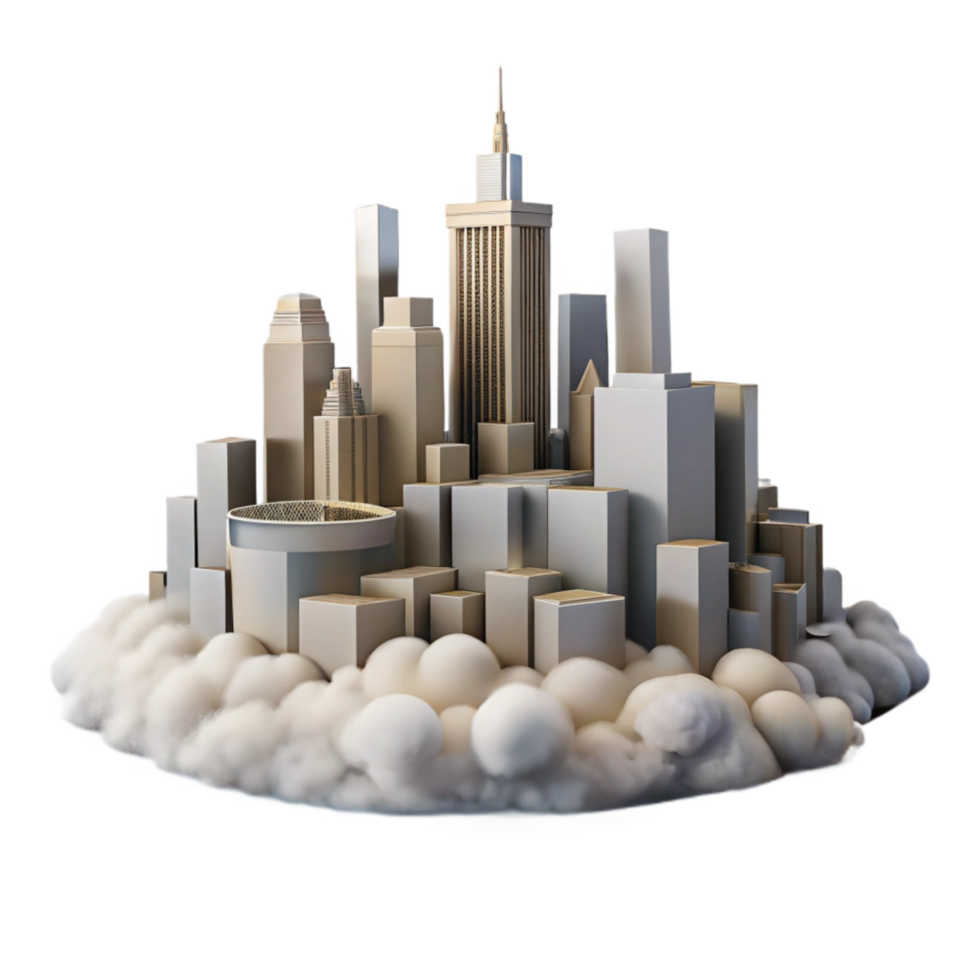 wonderful vintage Urban Skyline Isolated Above the Clouds Soft Focus png