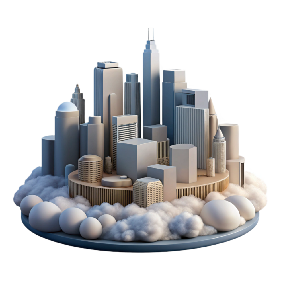 serene rustic Urban Skyline Isolated Above the Clouds Soft Focus original png