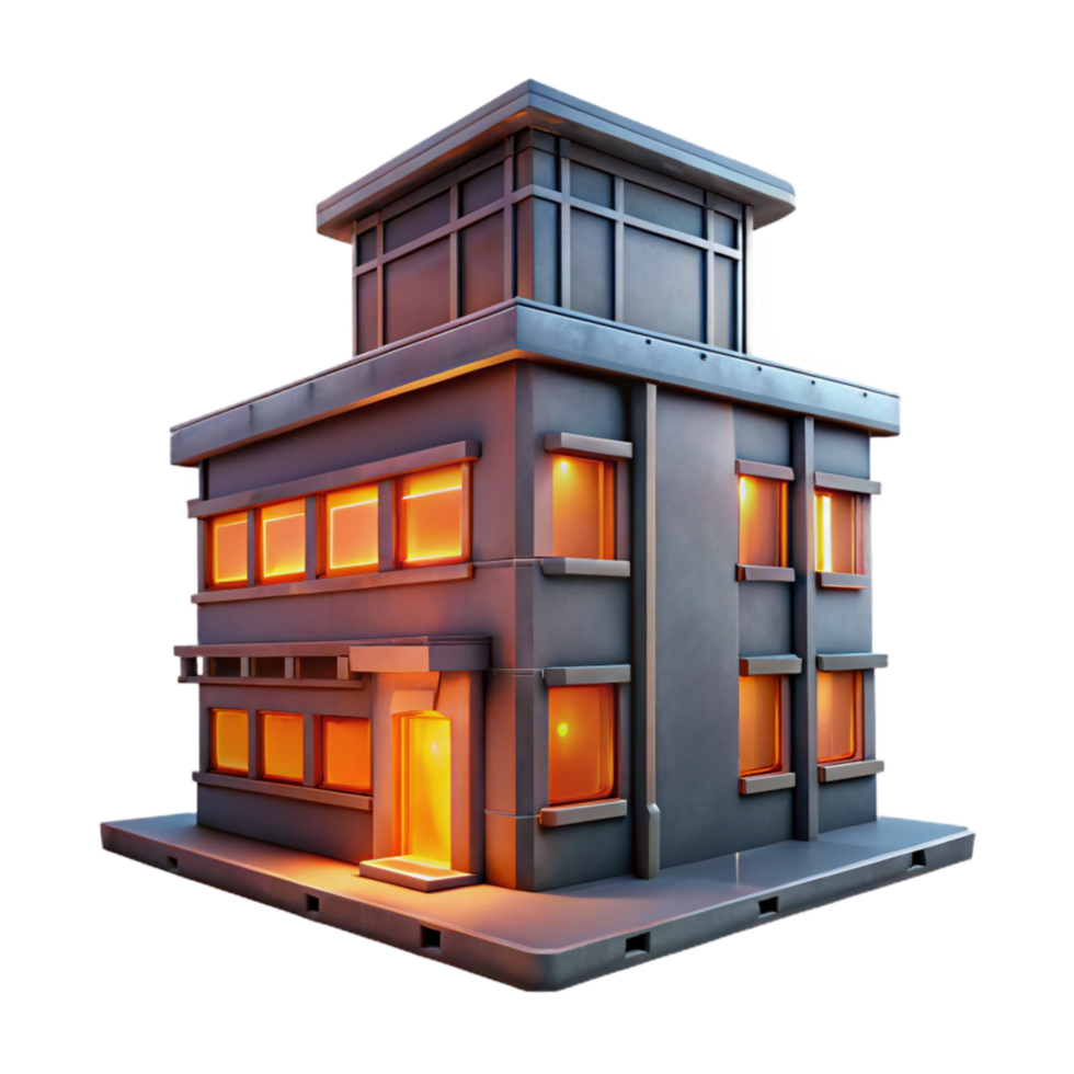 vibrant abstract Urban Twilight Building with Orange Glow Transparent Background original png