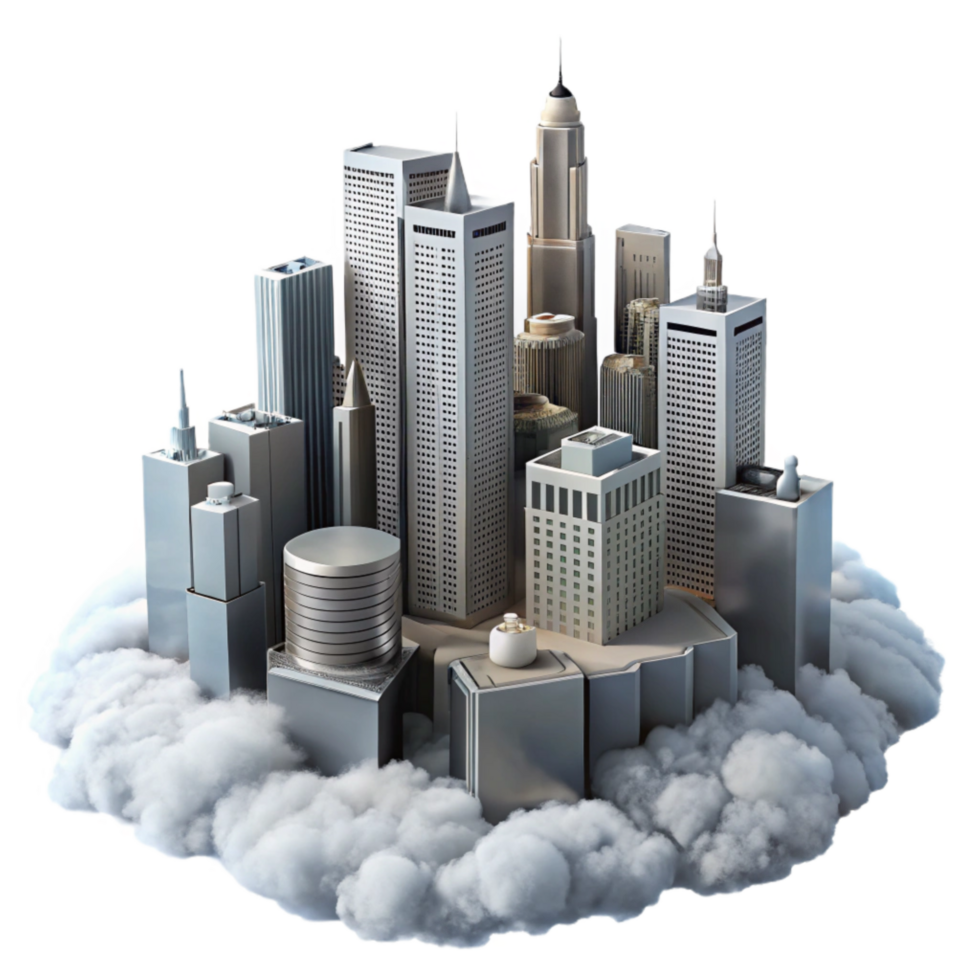 stunning creative Urban Skyscrapers Isolated Above the Clouds Transparent Background original png
