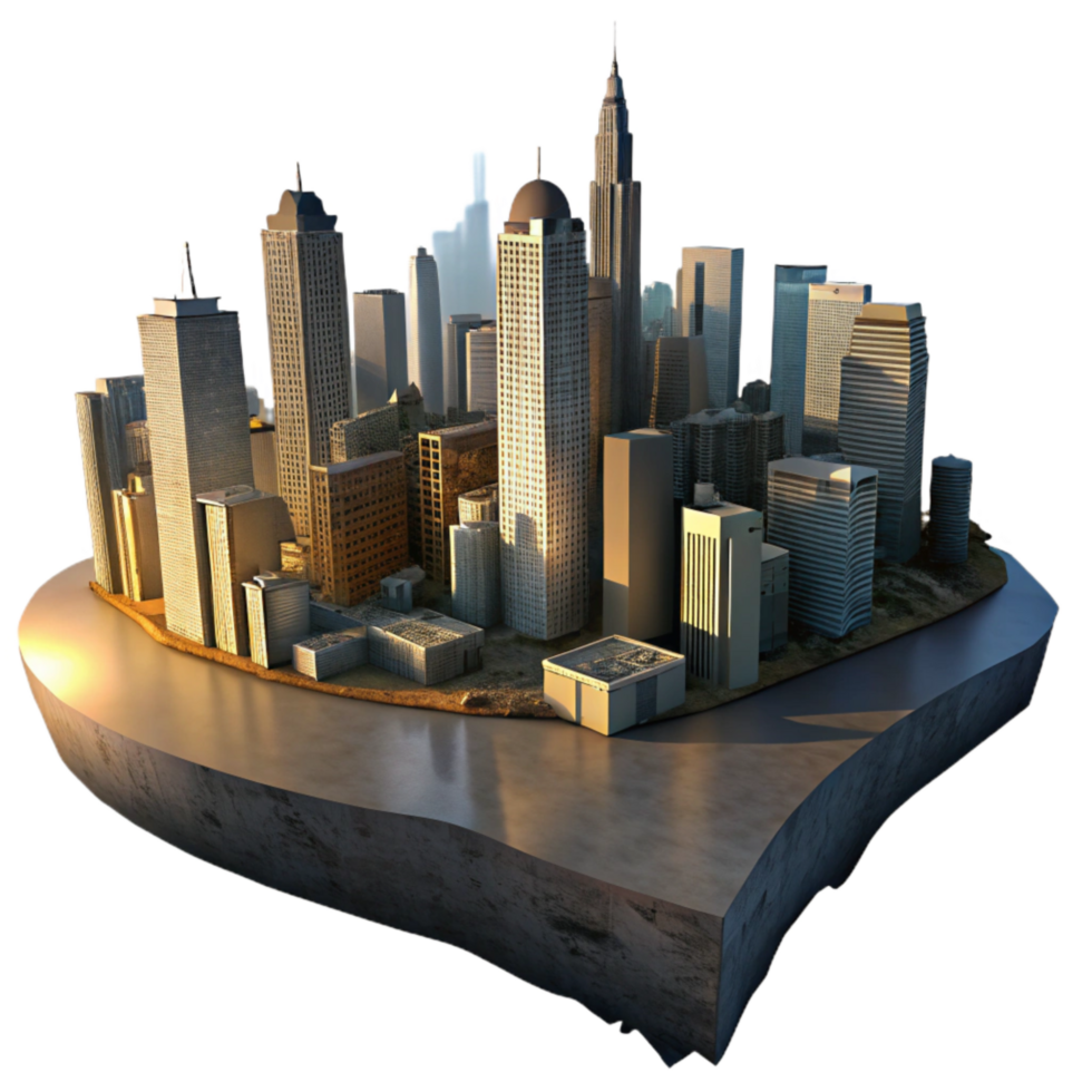 vibrant modern Urban Skyline Panorama at Twilight Cutout with Deep Shadows png