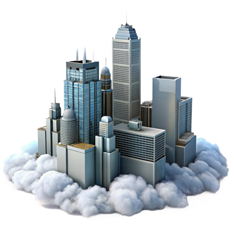 wonderful minimalist Urban Skyscrapers Isolated Above the Clouds Transparent Background premium png