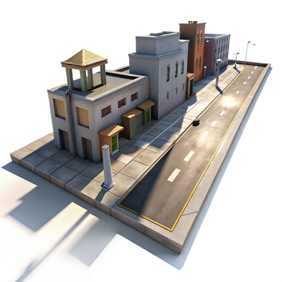 serene contemporary Urban Scene with Long Shadows Isolated high quality png