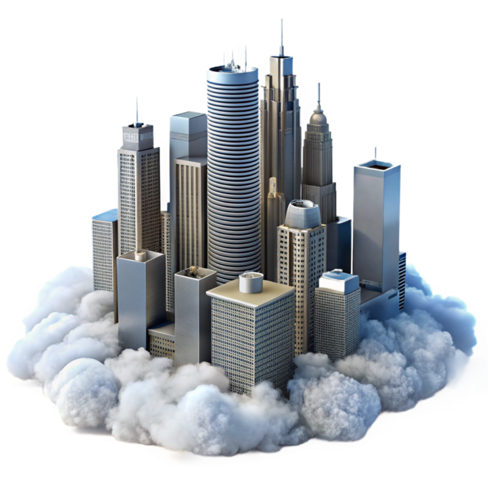 impressive classic Urban Skyscrapers Isolated Above the Clouds Transparent Background premium png