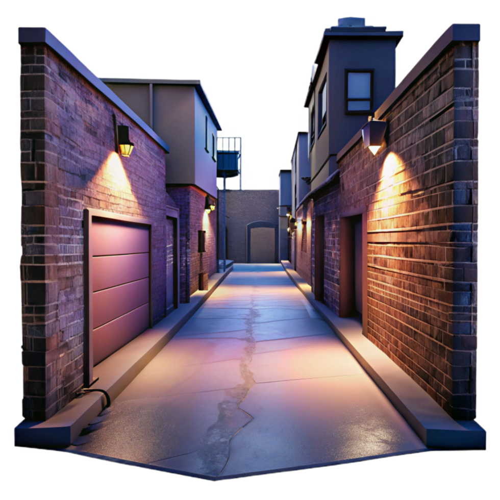 serene creative Urban Twilight Alleyway Cutout with Dramatic Shadows high resolution png