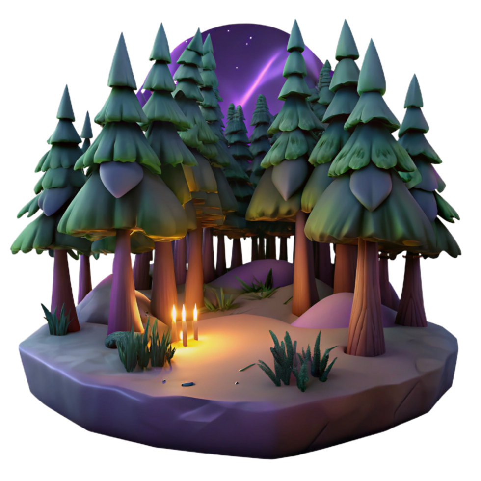vibrant artistic Velvet Vista Forest at Dusk Isolated Cutout high quality png