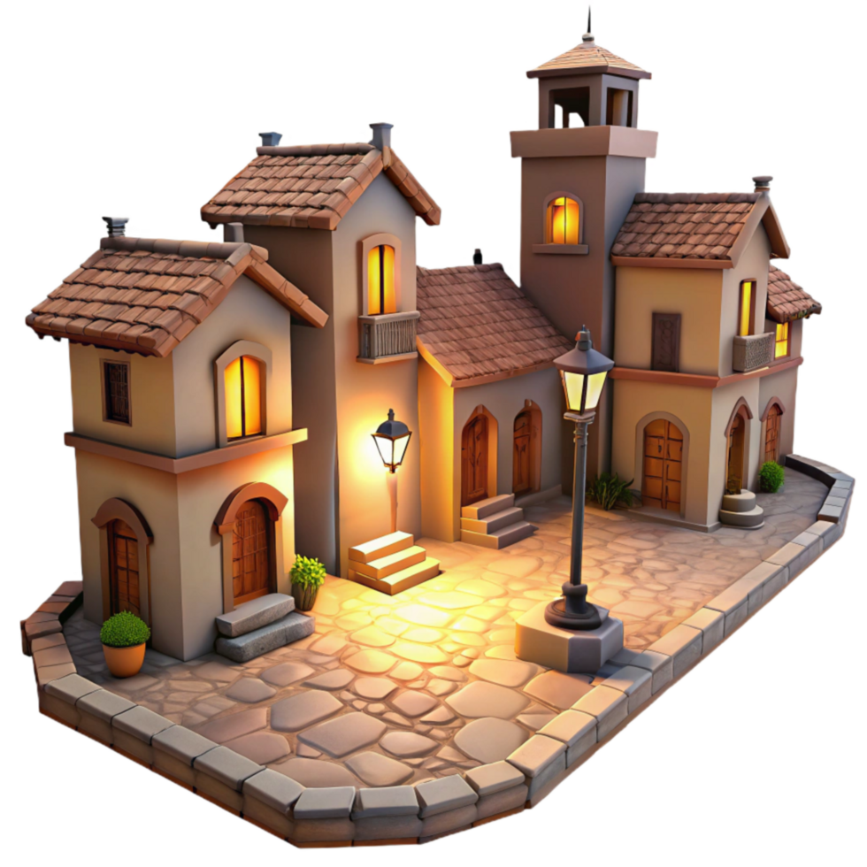 elegant artistic Vespera Town at Dusk Isolated Cutout with Warm Yellow Light high quality png