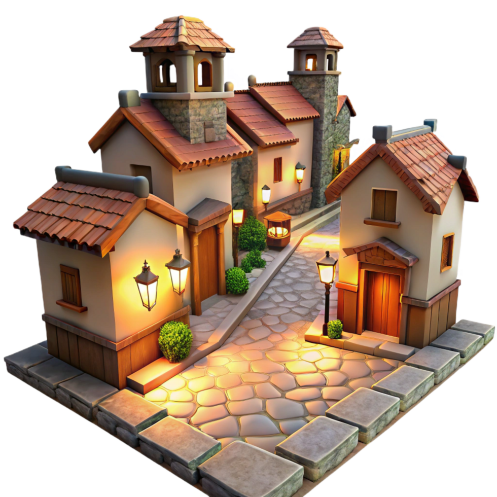 extraordinary creative Vespera Town Isolated Warm Light on Cobblestone Streets high resolution png