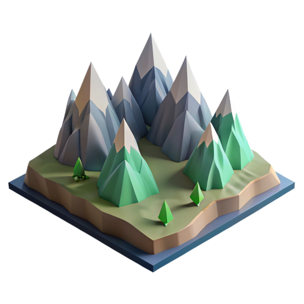 wonderful contemporary Virtual Landscape with Low Poly Mountains Isolated original png