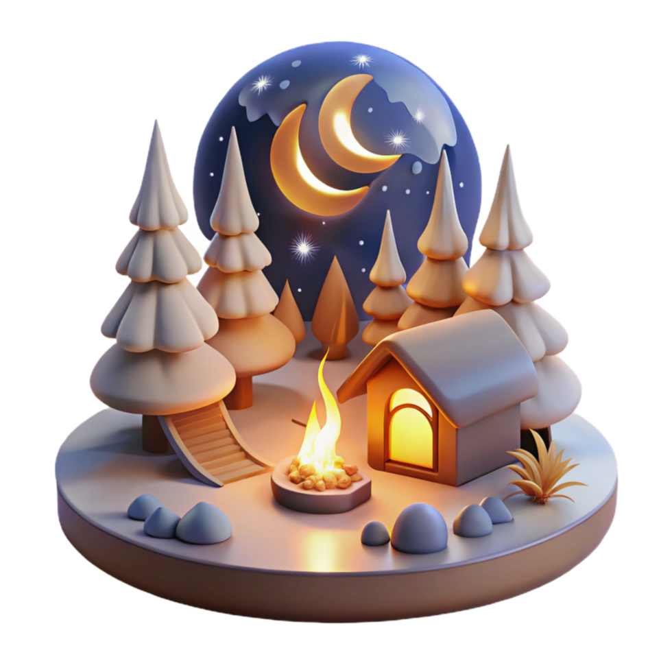 beautiful creative Warm Embers Cutout Winter Night Scene professional png