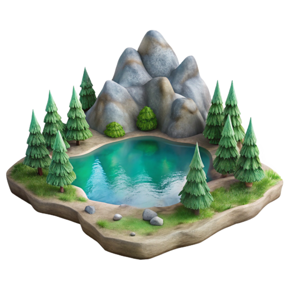 elegant modern Watercolor Lake Landscape with Transparent Background png