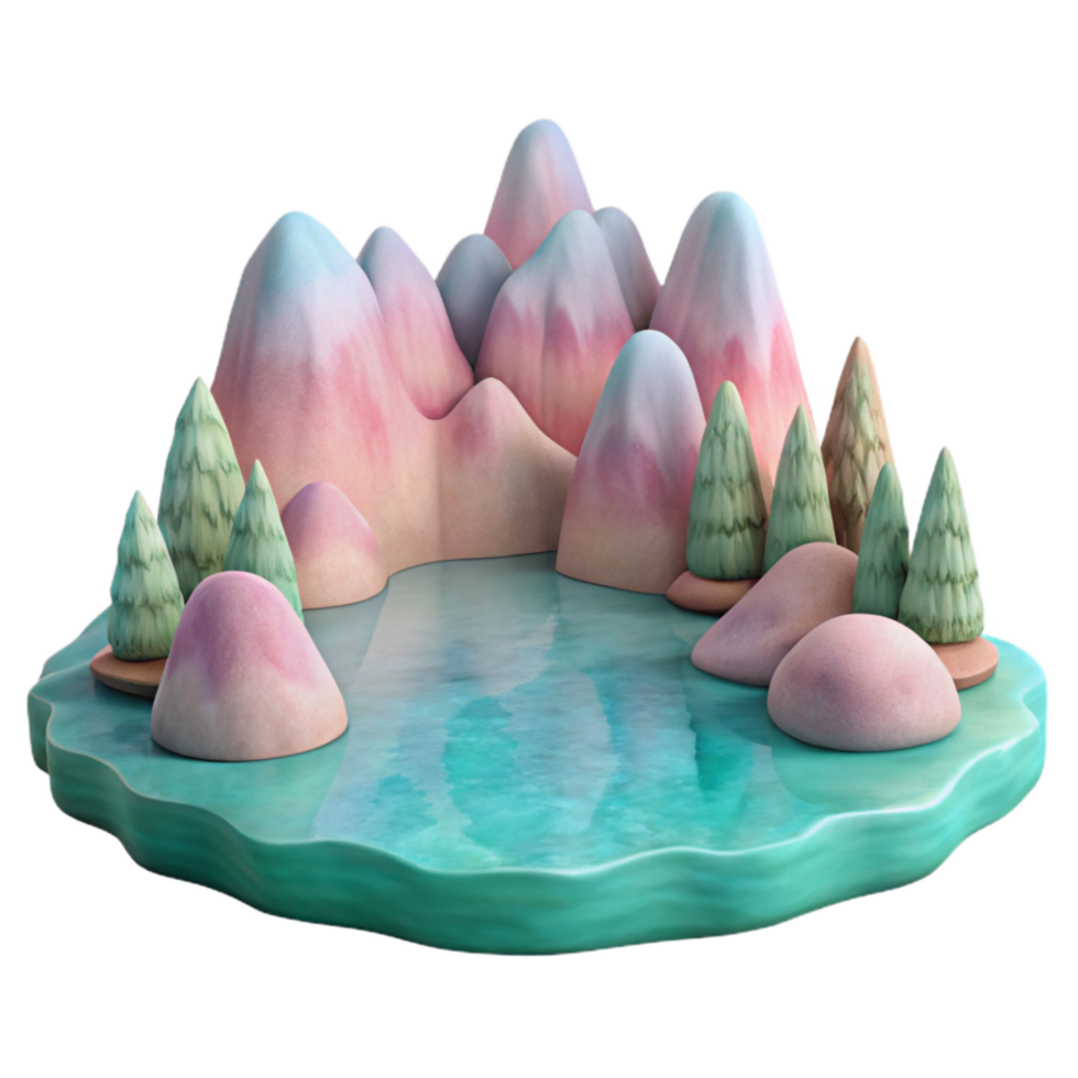 stunning creative Watercolor Lake Landscape with Transparent Background png