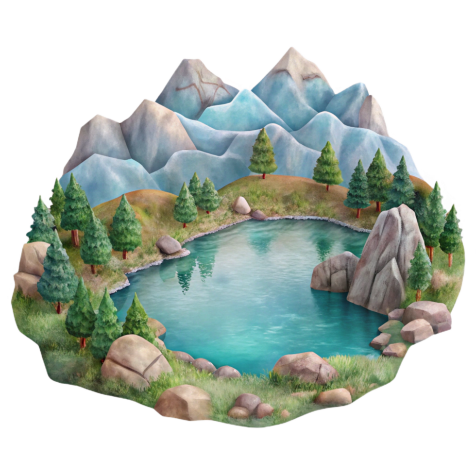 elegant rustic Watercolor Lake Landscape with Transparent Background high resolution png