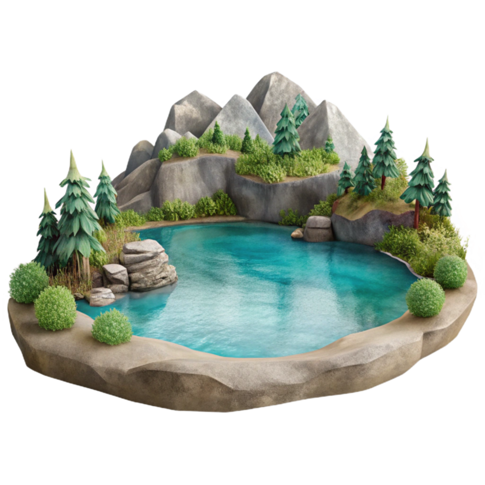 beautiful abstract Watercolor Lake Landscape with Transparent Background premium png