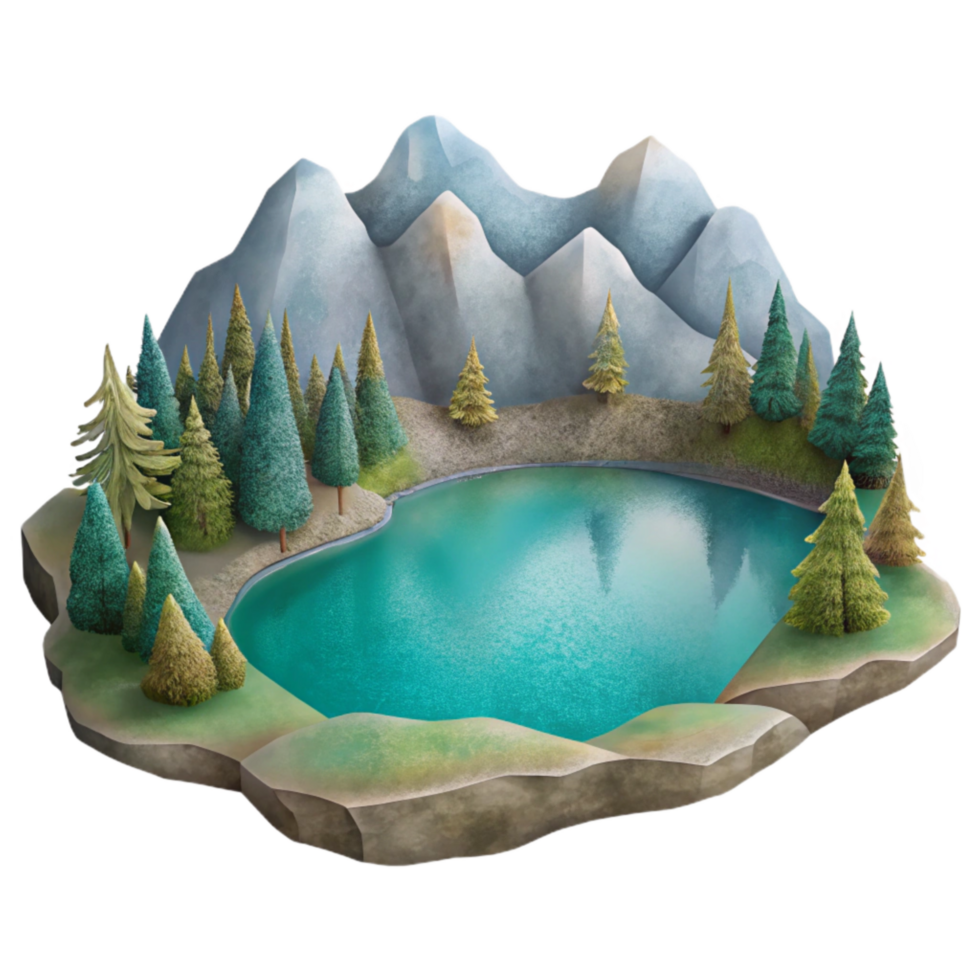 serene creative Watercolor Lake Landscape with Transparent Background professional png