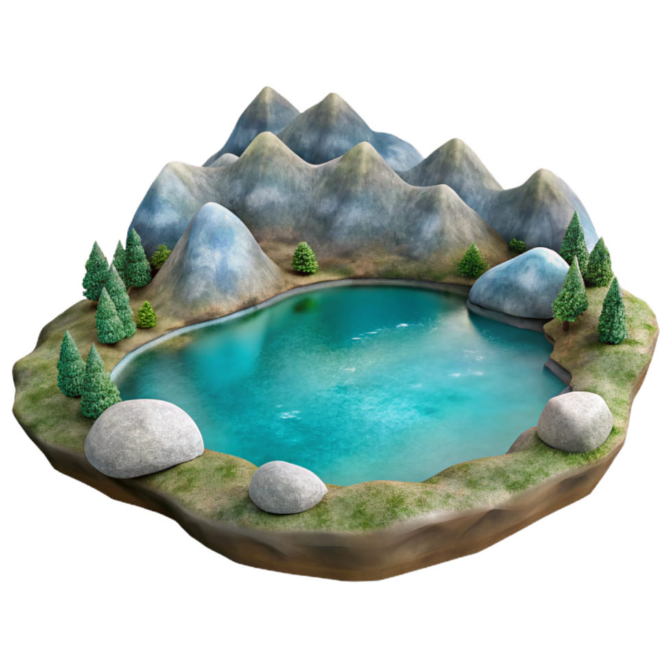 elegant creative Watercolor Lake Landscape with Transparent Background high resolution png