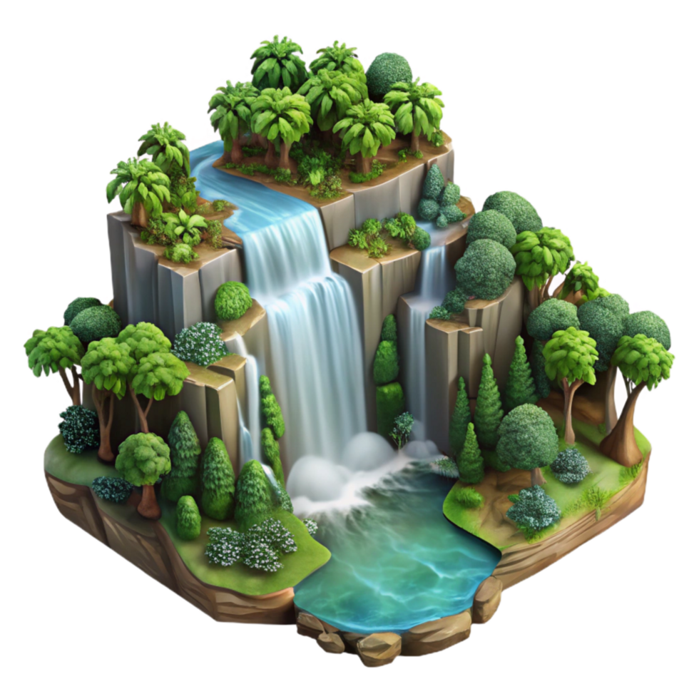 beautiful creative Waterfall in Dense Forest Cutout with Transparent Background genuine png