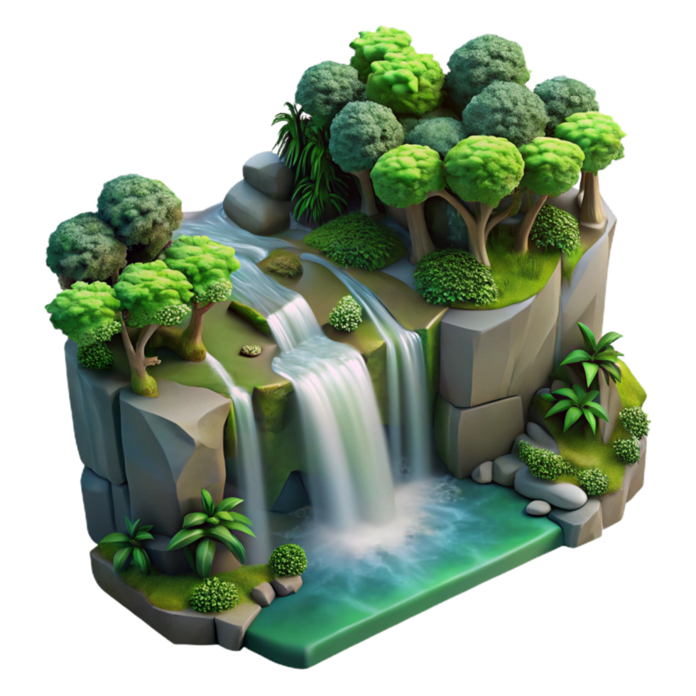 elegant minimalist Waterfall in Dense Forest Cutout with Transparent Background original png