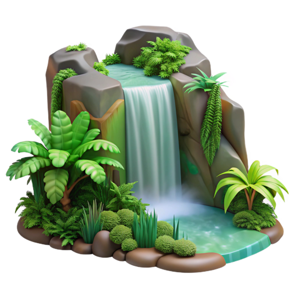extraordinary artistic Waterfall Cutout Lush Green Foliage Transparent Background high resolution png