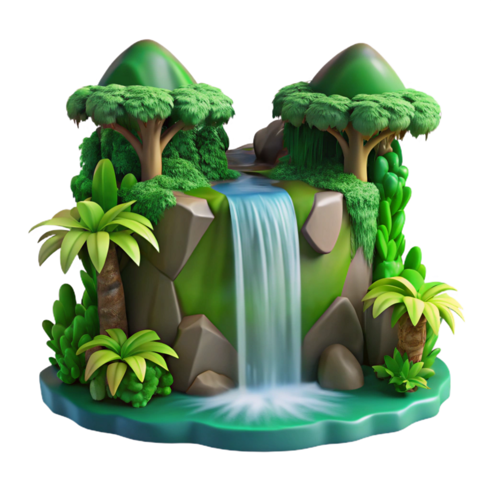 serene creative Waterfall Isolated Lush Green Canopy Above genuine png