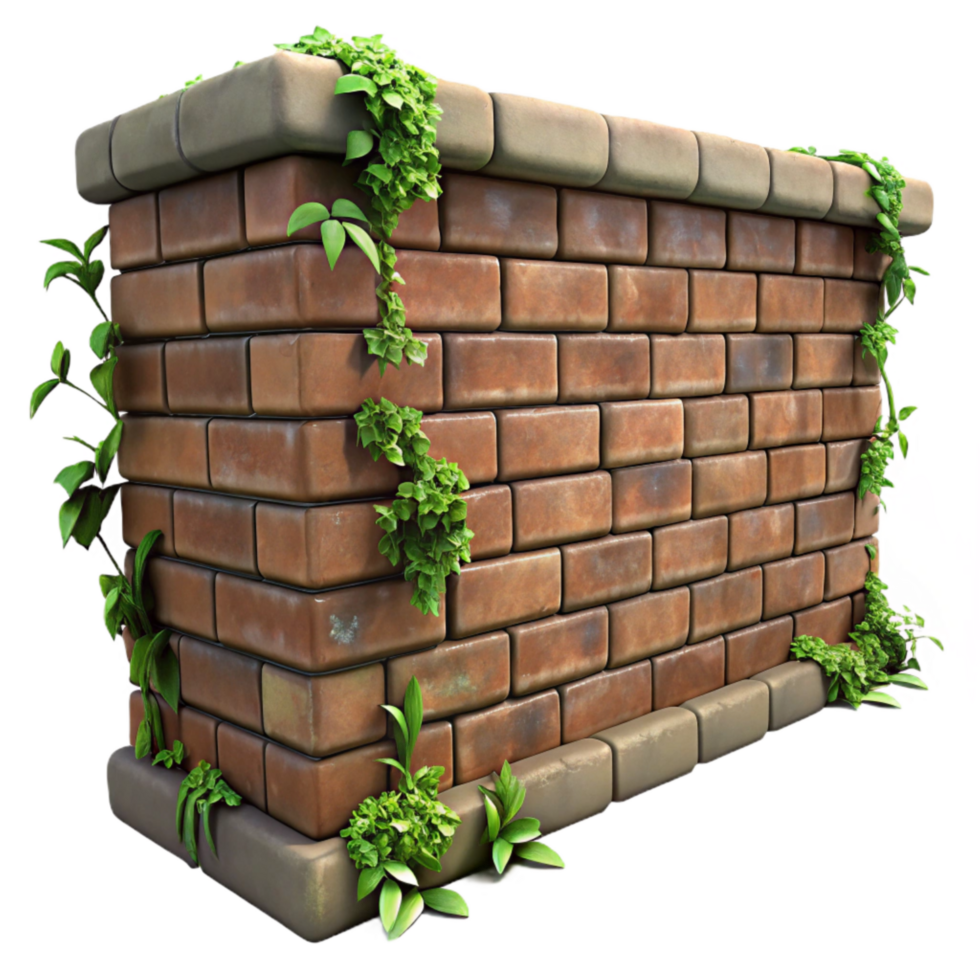 extraordinary abstract Weathered Brick Wall with Vines Isolated Textured Surface png