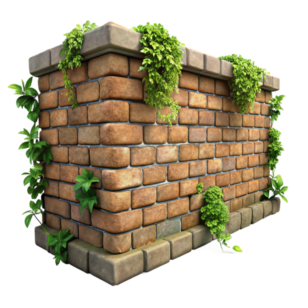 stunning modern Weathered Brick Wall with Vines Isolated Textured Surface high quality png