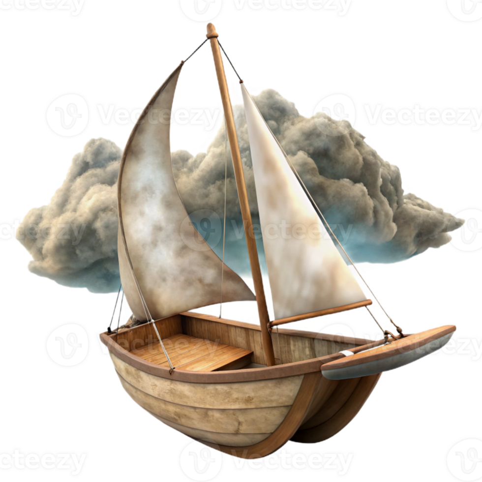serene vintage Windswept Sailboat in Dramatic Sky Isolated detailed png