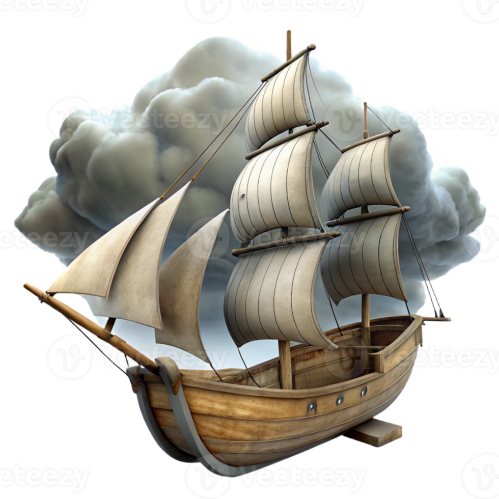 wonderful classic Windswept Schooner Isolated with Dramatic Lighting detailed png