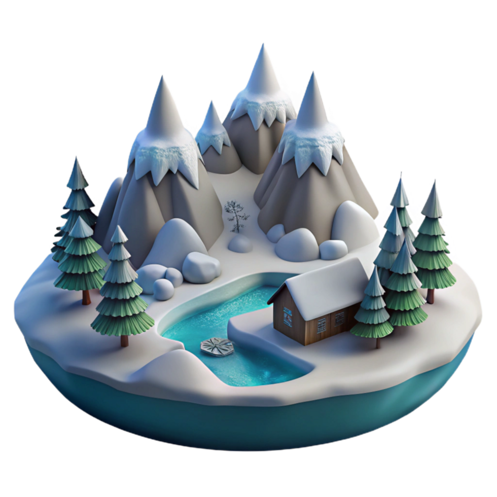 vibrant modern Winter Fjord Landscape Isolated with Crisp White Snow png