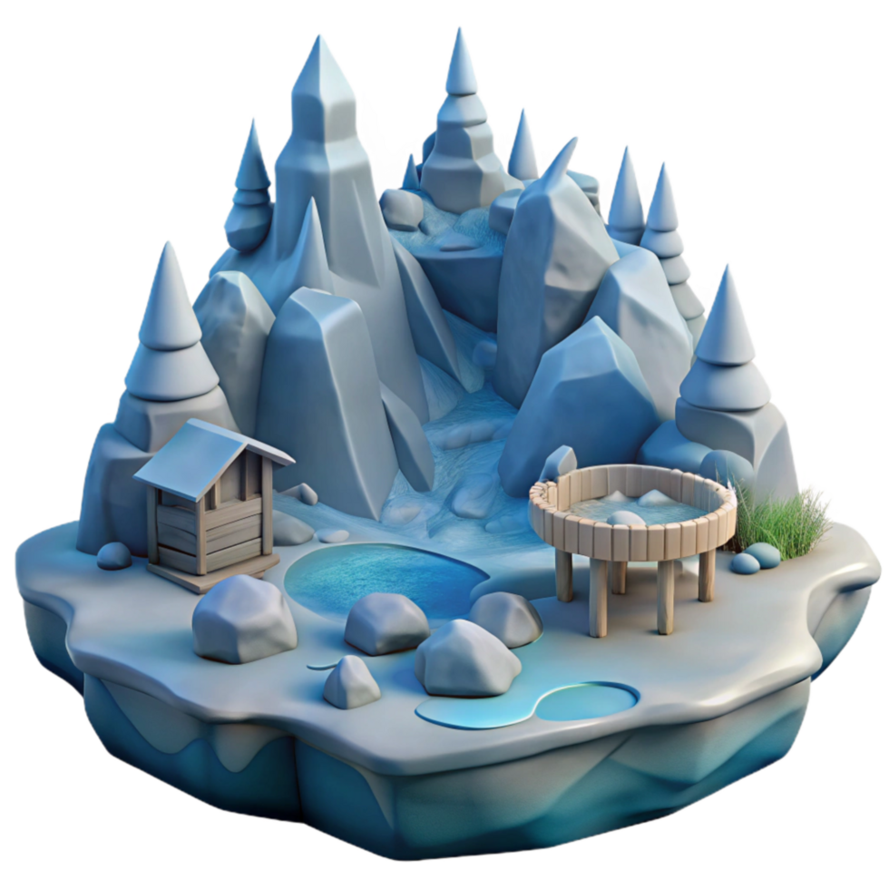 impressive creative Winter Fjord Scene with Serene Blue Sky Isolated premium png