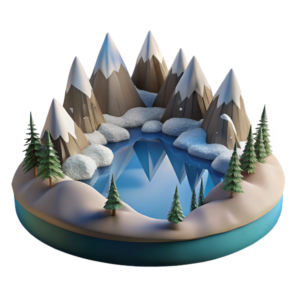elegant classic Winter Lake Landscape Cutout with Snow Covered Mountains png