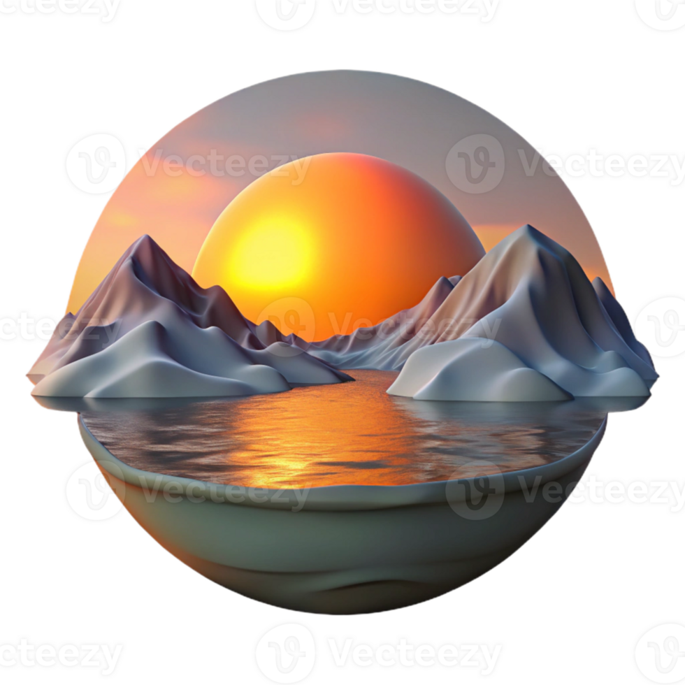 magnificent classic Winter Sunset Over Fjord Cutout with Orange Glow genuine png
