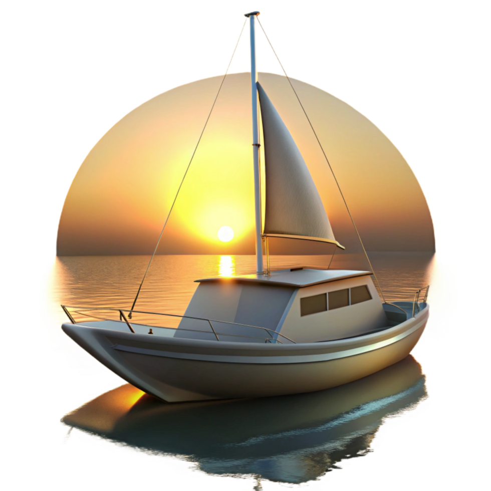 magnificent minimalist Yacht at Sunset Isolated Golden Hour Reflection png