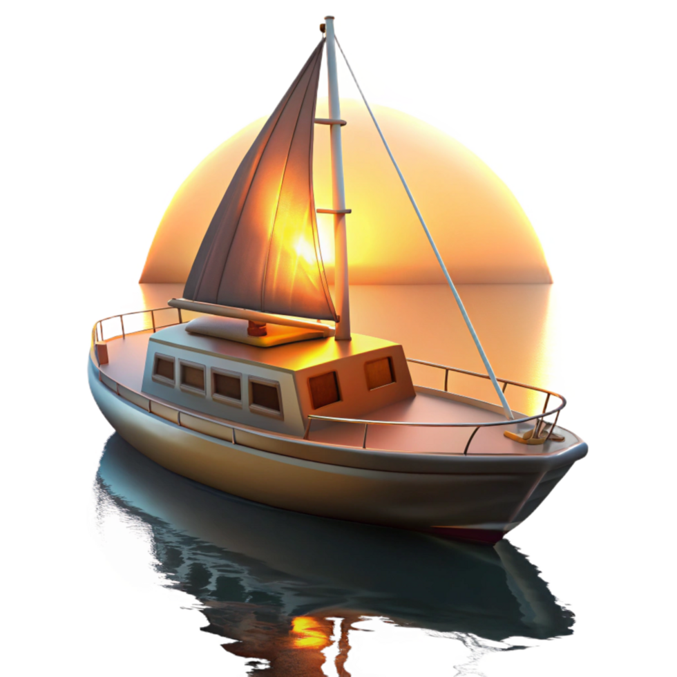 elegant modern Yacht at Sunset Isolated Golden Hour Reflection professional png