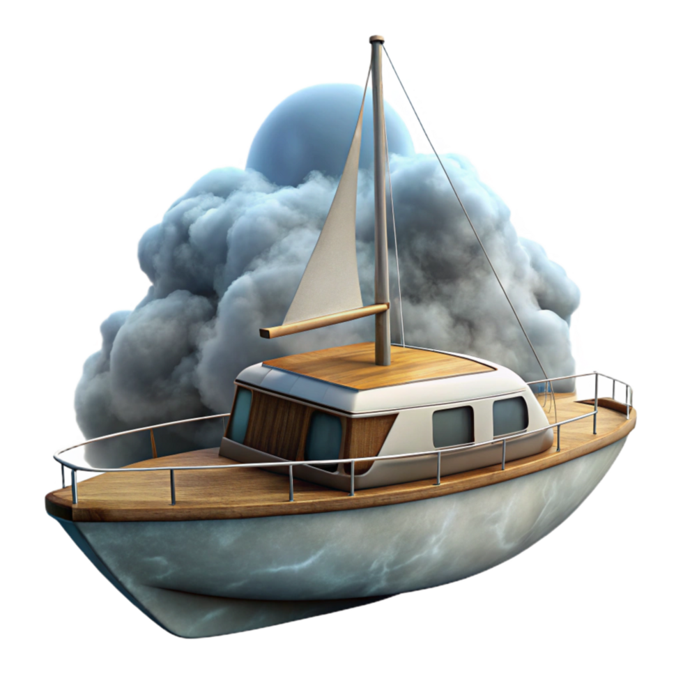 extraordinary rustic Yacht Under Cloudy Skies Isolated png