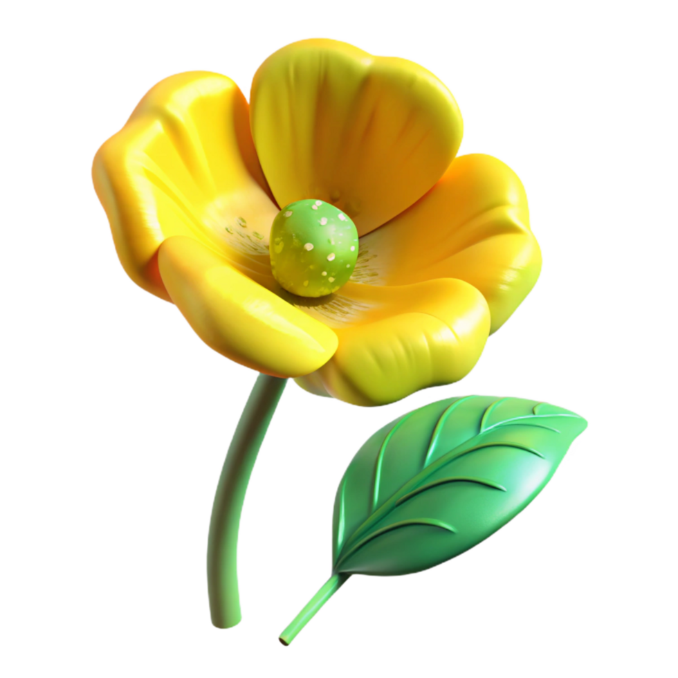 dramatic minimalist Yellow Arctic Poppy Isolated with Green Leaves high resolution png