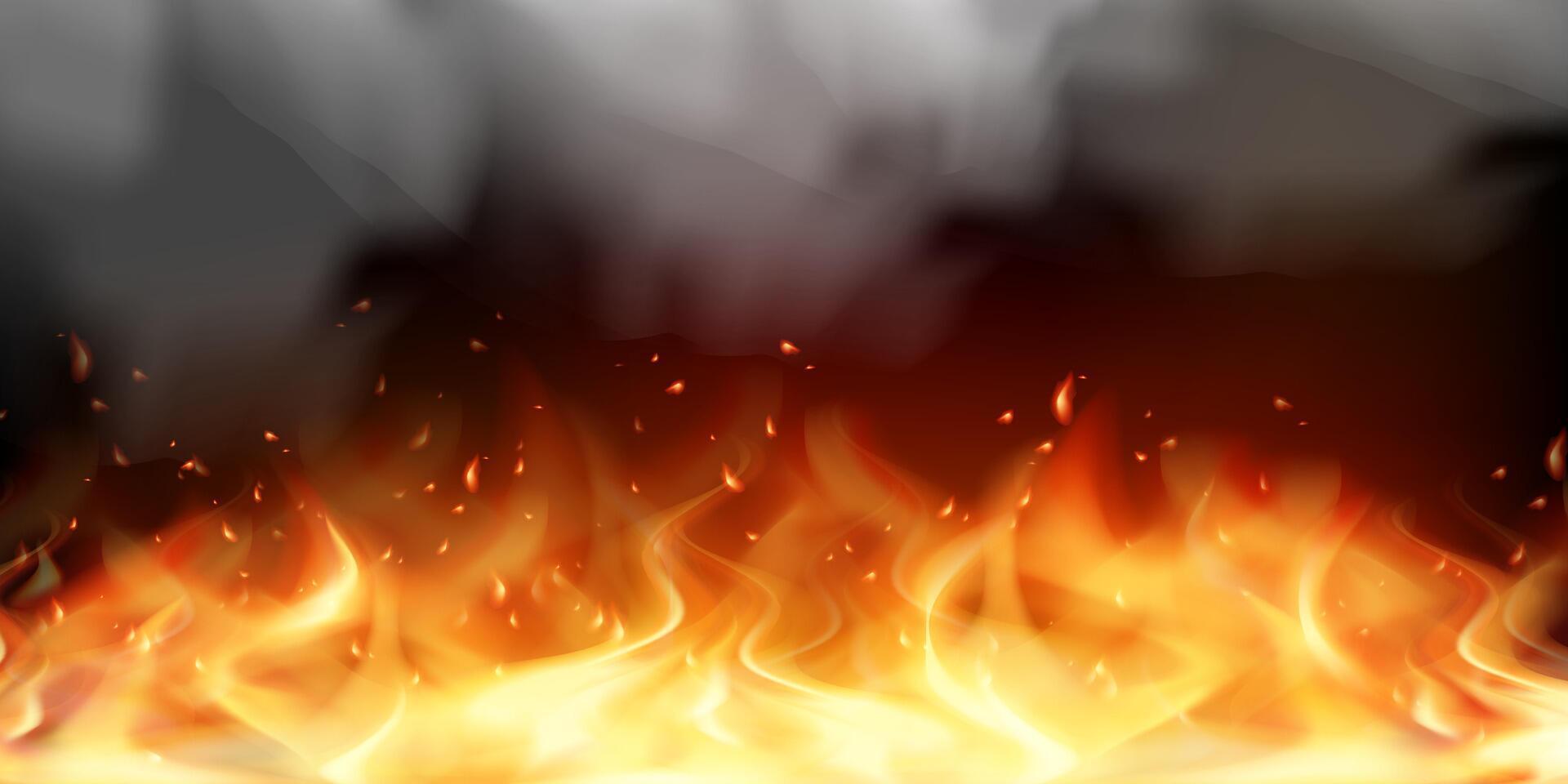 Flame with smoke isolated on black background vector