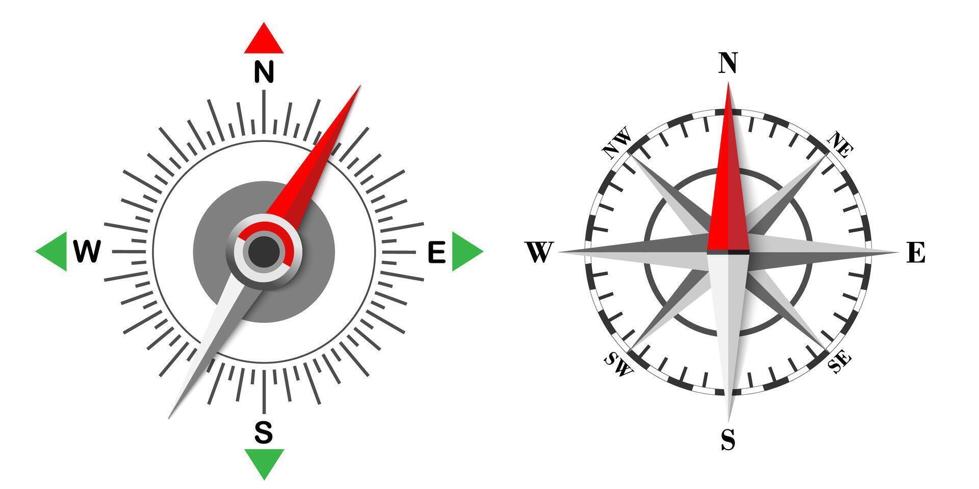 Navigation compass with dial, compas rose with arrows vector