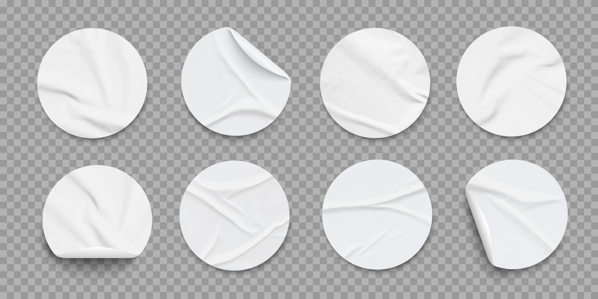 Round realistic white paper stickers with folds vector