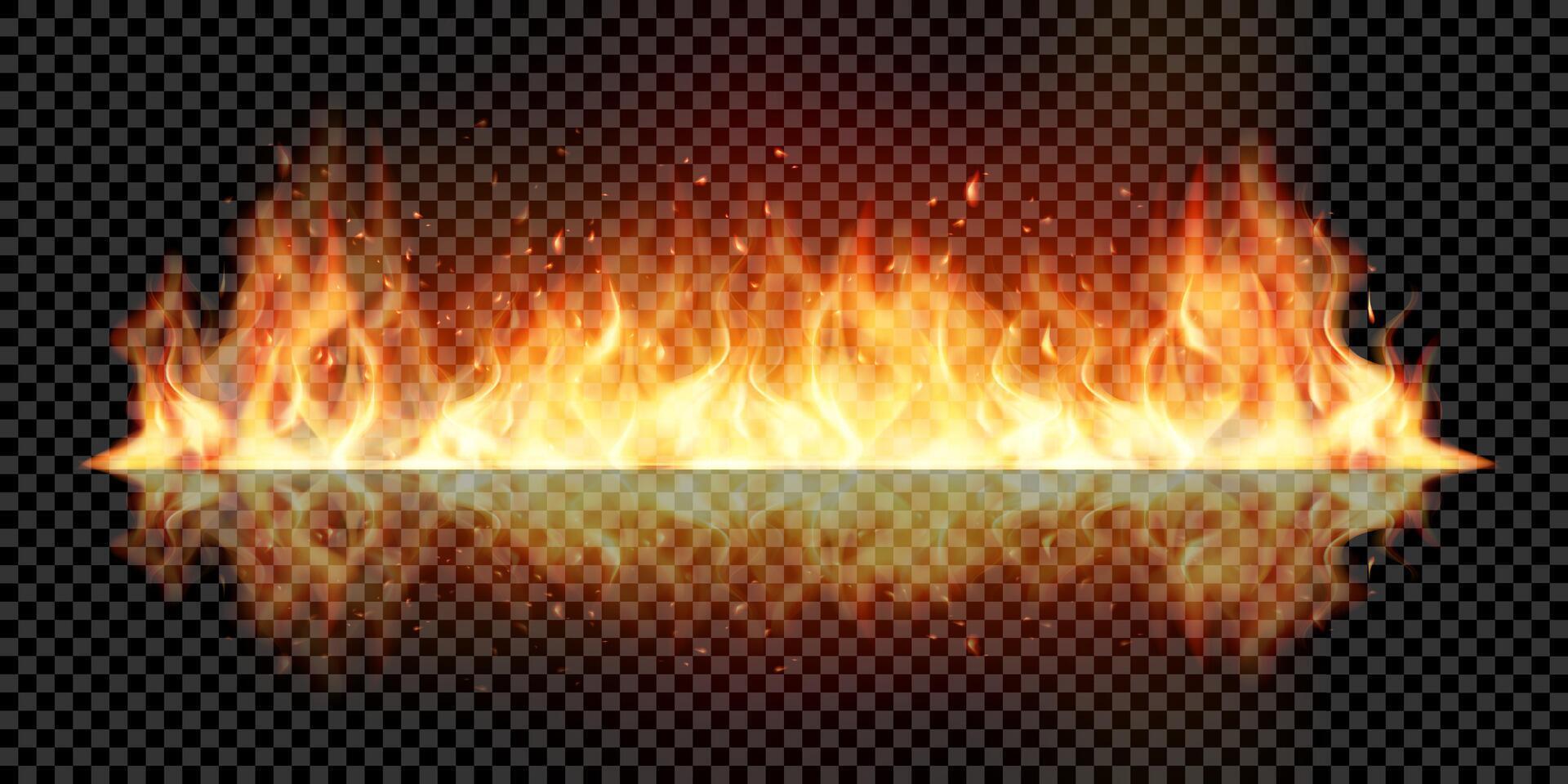 Realistic flame with smoke with reflection vector